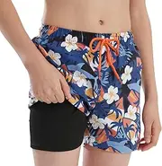[Ewbob] Boys Swim Trunks Bathing Suit Shorts Mesh or Compression Liner with Pocket Quick Dry Swimwear Teen Beach Shorts 3-12 Years