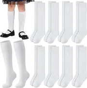 [Mumucove] 9 Pairs Girls Knee High Socks School Uniform Long Socks Cotton Cable Dress Socks Seamless Socks for Kids Toddler