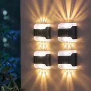 Solar Wall Light 4 Pcs LED Solar Wall Lights Solar Porch Light Up and Down LED Wall Light for Backyard -Warm light