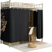 Teanea Adult Bunk Bed Curtains for Bottom Blackout Privacy Underbed Curtains for High Loft Bed, 2 Panels, Black