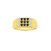 9ct Gold Black Sapphire Cluster Diamond Sides Gents Ring in Black