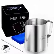 Milk Pitcher 12 Oz Frothering Cup Jug Stainless Steel Coffee Latte Craft Mug + T