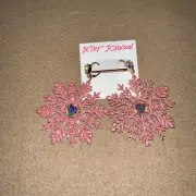 Betsey Johnson Pink Snowflake Earrings With Rhinestone