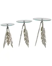 Peyton Lane Set of 3 Leaf Accent Tables with Tripod Legs & Tempered Glass Top