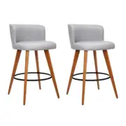 NNEDSZ Set of 2 Wooden Fabric Bar Stools Circular Footrest - Light Grey