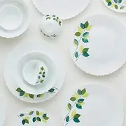 [Larah by BOROSIL] Green Leaves Silk Series Opalware Dinner Set, 35 Pieces, White