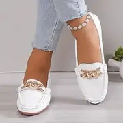 Women's Metallic Chain Decor Loafers Casual Round Toe Low Top Slip On Shoes Comfy Versatile Flats