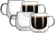 10oz Double Walled Glass Coffee Mugs(4-pack),Clear Coffee Cups with Handle,Gl...