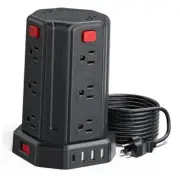 Power Strip Surge Protector, 10 Ft Extension Cord with 12 AC 10 FT Black