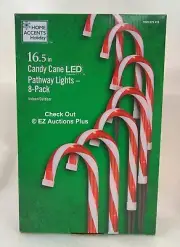 Home Accents Holiday 16 in. Warm White Candy Cane LED Pathway Lights (Set of 8)