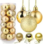6CM Big 24pcs Christmas Ball Baubles Assorted Pendant Shatterproof Ornament Set Xmas Tree Decorations Hanging Decoration Seasonal Holiday Wedding Party(Gold) Christmas Decorations by H HOME-MART