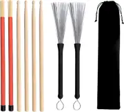 Premium Drum Stick Brush Set with Carrying Bag Maple Wood Drum Sticks Acoustic