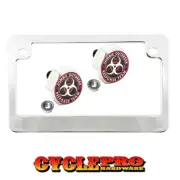 Chrome Metal Motorcycle License Plate Frame Hex Tag Bolt Kit ZOMBIE OUTBREAK RW