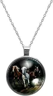 [Diusye] Necklaces for Women, Horses Galloping in the Dark Print Stainless Steel Pendant Necklace Jewelry Birthday Anniversary Wife Girls Friends Gift