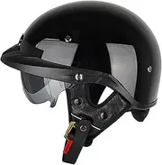 Retro Motorcycle Half Helmet 3/4 Open Face Helmet Motorcycle Half Helmet with Sunshield Quick Release Strap Half Face Fit for Bike Cruiser Scooter DOT Approved B,M/(57~58cm)