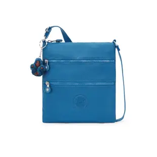 Kipling 質感寶石藍前袋雙拉鍊方型側背包-KEIKO