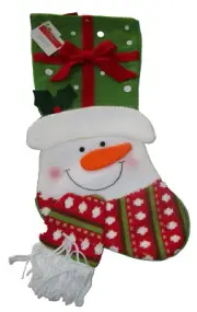 Christmas Stocking ~ 18" x 9" !~ PLUSH SNOWMAN WITH TOP HAT AND SCARF