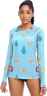 [RPLIFE] Cute Medical Health Related Icons Blue Woman UPF 50 Shirt Fishing Sun Shirt, Cooling Swim Shirt Women, Cute Medical Health Related Icons Blue, Large