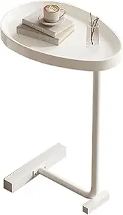 C Shaped Side Table, Small Egg Oval Shaped Sturdy Sofa End Coffee Table That Slide Under for Living Room for Any Style of Decoration (White)