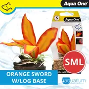 Aqua One Orange Sword W/Log Base Plastic Plant - Small (28182)
