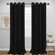 Easy-Going Blackout Fabric Curtains for Bedroom, Solid Thermal Insulated Grommet and Noise Reduction Window Drapes, Room Darkening Curtains for Living Room, 2 Panels (52x108 in, Black)