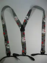 Men's Y Casino Cards Style Suspenders, Button On Leather, Clips, USA Made