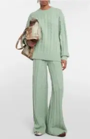 ACNE STUDIOS Face Knit Wool Blend Pullover Sweater In Sage Green Sz S $540