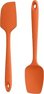 U-Taste Silicone Flat & Spoon Spatula: 315℃ Heat Resistant 28.9cm Long Baking Scraper, Flexible Seamless Rubber Kitchen Cooking Mixing Utensil with Upgraded Non-Stick Surface (Set of 2, Orange)