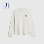 GAP 女童裝 LOGO小熊印花立領長袖T恤-白色(810800)