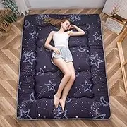 MAXYOYO Japanese Floor Mattress Futon Mattress, Thicken Tatami Mat Sleeping Pad Foldable Roll Up Mattress Dormitory Mattress Pad Floor Lounger Pillow Bed (Moon Star, 135 x 190 cm)