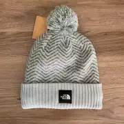 NWT The North Face Girls Chevron Fleece Lined Pom Beanie Jadeite Green