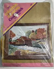 Vintage 1974 Columbia Minerva Cross Stitch Embroidery Country Scene New & Sealed