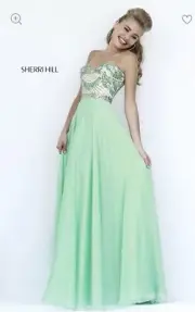 Sherri Hill Dress Formal US Size 00 AU Size 2 1942 Light Green Strapless Dress