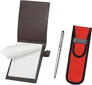 LS022PC-NK02R-TP02 Recycled Cowhide Mini Notebook Cover, Brown, Cloth Pen Case, Red Included, Smartphone Touch, Slim Rotary Ballpoint Pen Set