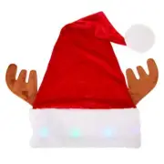 Christmas Light Up Reindeer Ears Santa Hat One Size New
