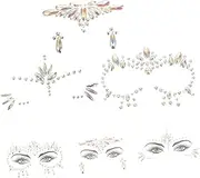BIUDECO 3 Sheets Glow Dark Face Gems Stickers of Fluorescent Rhinestone Designs for Festivals Parties Halloween Safe Fun for All Ages for Carnival Costume Events