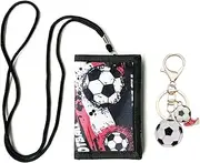 Onperpoe Football Boys Wallet and Football Keyring, Kids Wallets for Boys Football Gifts Neck Wallets with Lanyard Zippered Wallet with Football Keyrings Kids Wallet for Teenage Boys, Red, 12 x 8 cm,