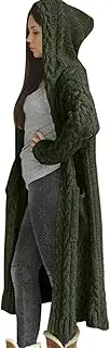 [Generic] Women Casual Coat Top Solid Knitted Loose Hooded Long Cardigan Sweater With Pocket Coats Winter Warm Olive Open Jackets Padding Ladies Black Blazer White Packaway Jacket
