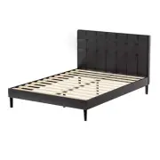 Artiss Bed Frame Double Bed Base LED Lights Charging Ports Black PU Leather RAVI