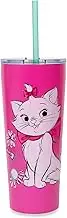 Silver Buffalo Aristocats Marie Doodle Flowers Double Walled Stainless Steel Tumbler w Straw, 22 Ounces