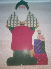 Needlepoint Fabric Canvas Santa St. Nicolas Packages Bear Hand Painted Signed