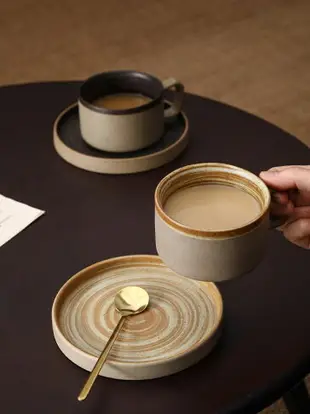 咖啡杯子 日系復古陶瓷咖啡杯碟套裝創意伴手禮杯子下午茶馬克杯粗陶咖啡杯 免運