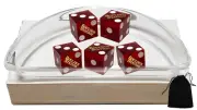Las Vegas Casino Boulder Station Dk Red Frosted Craps Dice + Acrylic Boat +Pouch