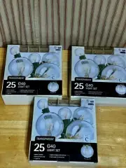 3 Sets Of 25ft G40 Indoor/Outdoor String Lights with 25 Clear Globe Bulbs
