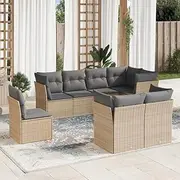 Patio Furniture Sets 8 Piece Garden Sofa Set with Cushions Beige Poly Rattan