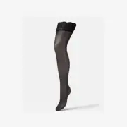 Versace Women's Black Lace-Top Thigh Highs Tights Stokings Size M