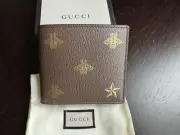 Gucci Bee Star Edition Coin Brown Leather Bi-Fold Wallet NEW