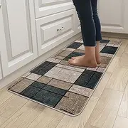 Yugarlibi Rug Runner Hallway Non-Slip Washable Modern Kitchen Runner Durable Soft Dirt-Repellent Hallway Runner for Living Room Bedroom Indoor Outdoor Corridor 60 x 200 cm Light Brown Checked