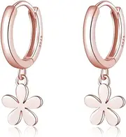 [Reffeer] Solid 925 Sterling Silver Tiny Daisy Dangle Hoop Earrings for Women Teen Girls Flower Huggie Earrings Small Hoop