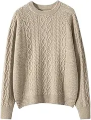[Generic] Women Cashmere Cabled Knit Sweater O-Neck Pullover Thick Long Sleeve Knitwear Vintage Jumper